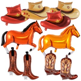 10 Pcs Western Balloons, Western Cowgirl Cowboy Party Balloons,Cowgirl Bachelorette Party Decorations Cowgirl Boot Hat Horse Foil Balloons for Western Rodeo Birthday Party Supplies