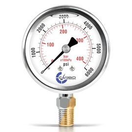 CARBO Instruments 6000 PSI Glycerin Liquid Filled Pressure Gauge, 2.5" Dial, 1/4 NPT Lower Mount, 304 Stainless Steel Case, Brass Wetted Parts, Dual Scale PSI/Bar - ASME B40.1 Grade A