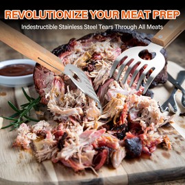 Stainless Steel Meat Shredder Claws with Long Wooden Handles for Pulled Pork, Turkey, Chicken - BBQ Tools for Shredding, Pulling, Handling, and Serving