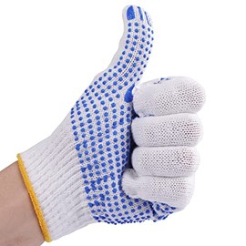 COOHORN 12 Pares Guantes de Trabajo de Seguridad con Agarre Guantes a Granel con Puntos Antideslizantes Guantes de Punto de Algodón Húmedo para Garaje