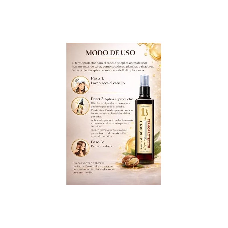Termoprotector para Cabello Aceite de Argan Tratamiento Capilar Alaciante Planchado