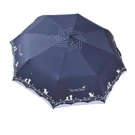 umbresen Windproof Compact Travel Folding Cute Cat Umbrella,Auto Open Close Rain&Sun Lightweight Portable Umbrellas with Cover for Kids Women Men (Navy Blue)