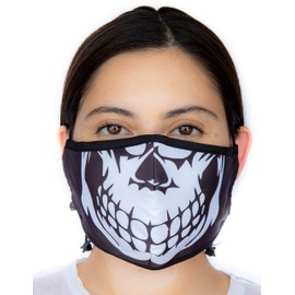 Headmost Comfymask 3 Layer Large Fabric Facemask: Water Repellent, Washable, Breathable & Toggle Adjustable Face Mask (Skull FACE)