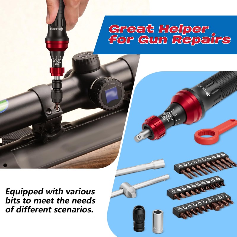 SUERCUP 10-60In.lb 1/4" Torque Screwdriver 36 PCS Set with T-bar,