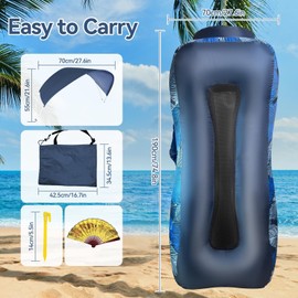 Mosoyolo Inflatable Lounger Air Sofa with Sun Shade Cover Waterproof Inflatable Couch Chair for Camping Beach Hiking Backyard, Easy to Set Up Inflatable Couch (Navy Blue)