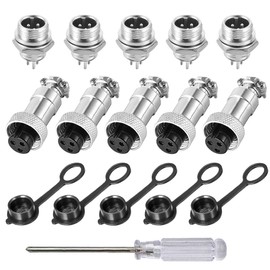 Aiqeer 5 Pcs 3-Pin GX12 Aviation Connector, 12 mm Thread Panel Metal Aviation Cable Connector, 5A Male Female Aviation Connector Plug Socket Kit, with Rubber Cap and Phillips Screwdriver