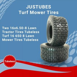 Justubes (2)  New 16x6.50-8 TURF TIRES 4 Ply Tubeless Tractor Rider Mower