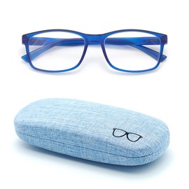 Autojouls Nearsighted Glasses Distance Blue Light Blocking Spring Hinge Glasses and Case Not Reading Glasses, Matte Blue Frame -2.0 x