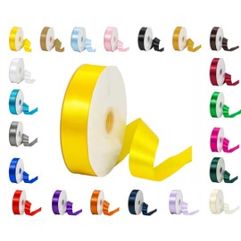 25 Metres Rolls Double Sided Satin Ribbon Reels in Range of Widths & Colours (Yellow, 10mm x 25 Metres)
