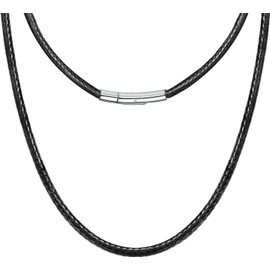 Tomovely 2pcs Cord Necklace Leather Cord Necklace Man 2/3mm Black Chain for Men Women with Stainless Steel Clasp 16 18 20 22 24 26 inches (20 inches)