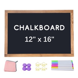 KOOLDE Magnetic Chalkboard 12x16 Hanging Framed Wall Chalk Board Combination Chalk Board & Bulletin Board Rustic Wooden Framed Blackboard for Kids, Home, Office, Restaurant