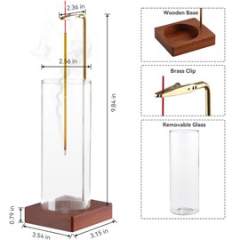 Incense Stick Holder, Incense Sticks with Removable Glass, Ash Catcher, Wooden Incense Sticks, Holder, Inverted Incense Burner, Ideal for Home Decoration, Meditation and Yoga (Round)