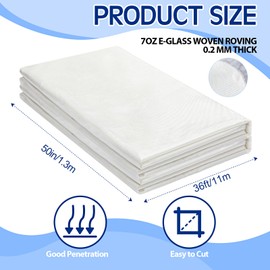 Peryiter Fiberglass Mat Fiberglass Cloth Resin Compatible E-Glass Fiberglass Sheet for Boat RC Plane Auto Surfboard Tub Pool Repair (7oz, 7628 E-Glass Plain Weave Fiberglass,50” X 48 Ft/ 16 yd)