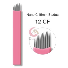 Pack of 30 Nano Microblading Needles 0.15 mm Pink Nano Fine Blades Tattoo Eyebrow Blades Microblade Embroidery Needles for Semi-Permanent Makeup with 3D Eyebrows (0.15 mm 12 Pins)