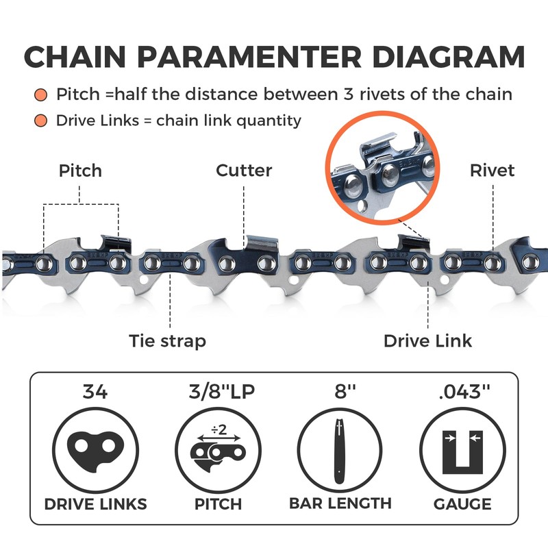 EXSHP 8 Inch Chainsaw Chain Mini Chainsaw Replacement Chain 8inch
