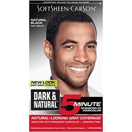 Hair Color for Men by SoftSheen Carson Dark and Natural, 5 Minutes, Natural Looking Gray Coverage for up to 6 weeks, Shampoo-in Permanent Hair Dye, Natural Black, Ammonia Free, 1 Count