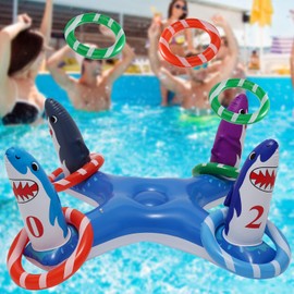 Voiiake Inflatable Pool Ring Toss Swimming Pool Floating Game, Multiplayer Water Games Toys & Water Fun Outdoor Play Party Favors for Kid Adult Family