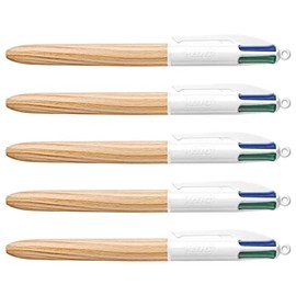 BIC 5 x 4 Colors Retractable Wooden Style Ballpoint Pens Medium Tip