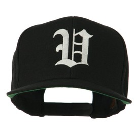 e4Hats.com Old English V Embroidered Flat Bill Cap - Black OSFM