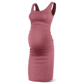 Rnxrbb S-2XL Women Summer Sleeveless Maternity Dress Pregnancy Tank Scoop Neck Mama Clothes Casual Bodycon Clothing,Bean Red M
