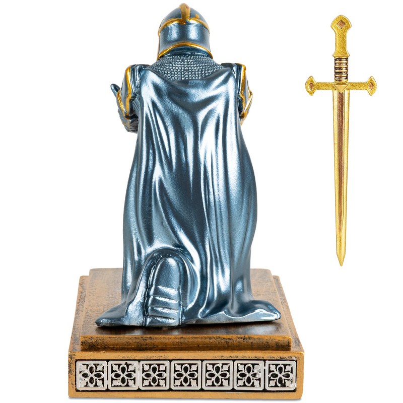 Akulgaci Medieval Knight Pen Holder with Sword, Kneeling King's Guard