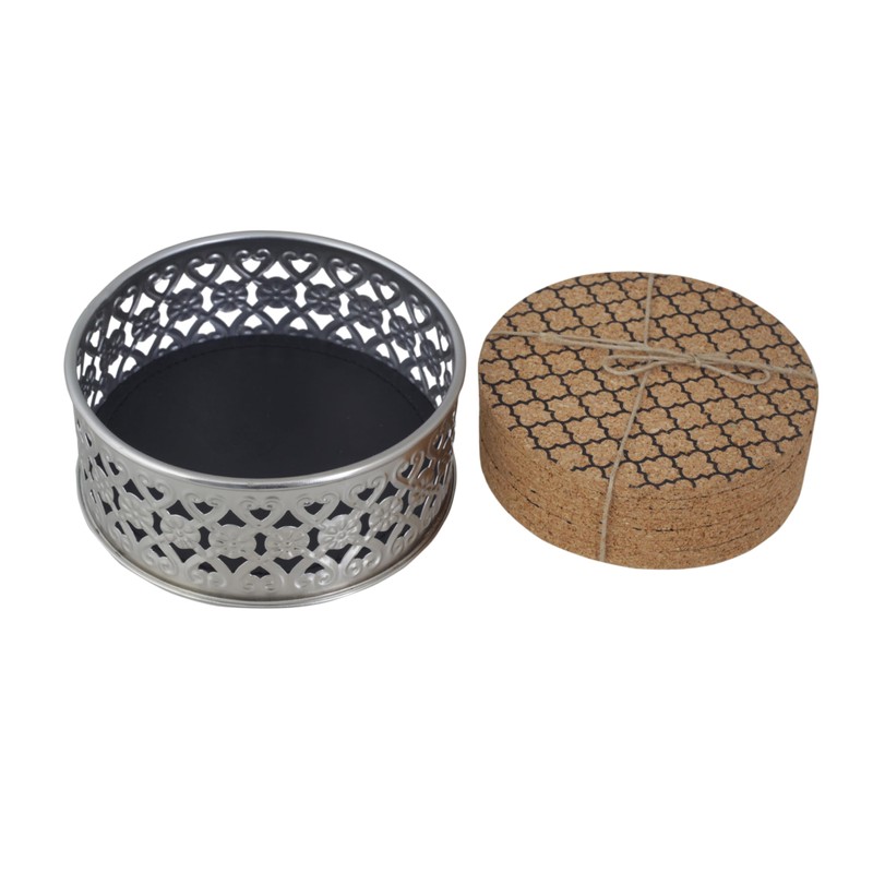 Silver Wine Bottle Coaster with Set of 8 Cork Coasters