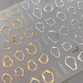 5D Embossed Gold Silver Nail Art Stickers Self Adhesive Nail Decals Silver Gold Irregularity Nail Stickers Frame Nail Art Design for Women DIY Manicure Decoration 4Sheets