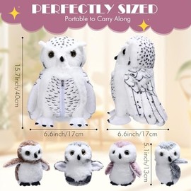 5 Pcs Owl Plush Toys Gift Set 15.7 Large Mommy Snowy Owl Stuffed Animal with 4 Cute Babies in Zippered Belly Nurturing Plushie Toy Set for Kid Adults Birthday Birthday Party Favors Gifts