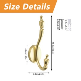 MOROBOR Heavy Duty Metal Coat Hook, 2pcs Brushed Copper Towel Hangers Decorative Wall Hangers Zinc Alloy Double Hooks with Screws for Bathroom Entryway Cubicle Closet Garage