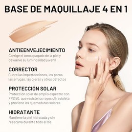 Foundation 4 en 1,Base Hidratante que Cambia de Color con FPS 50,Base que Cambia de Color,Corrector,Proteccin Solar, Larga Duracin y Resiste,se...    