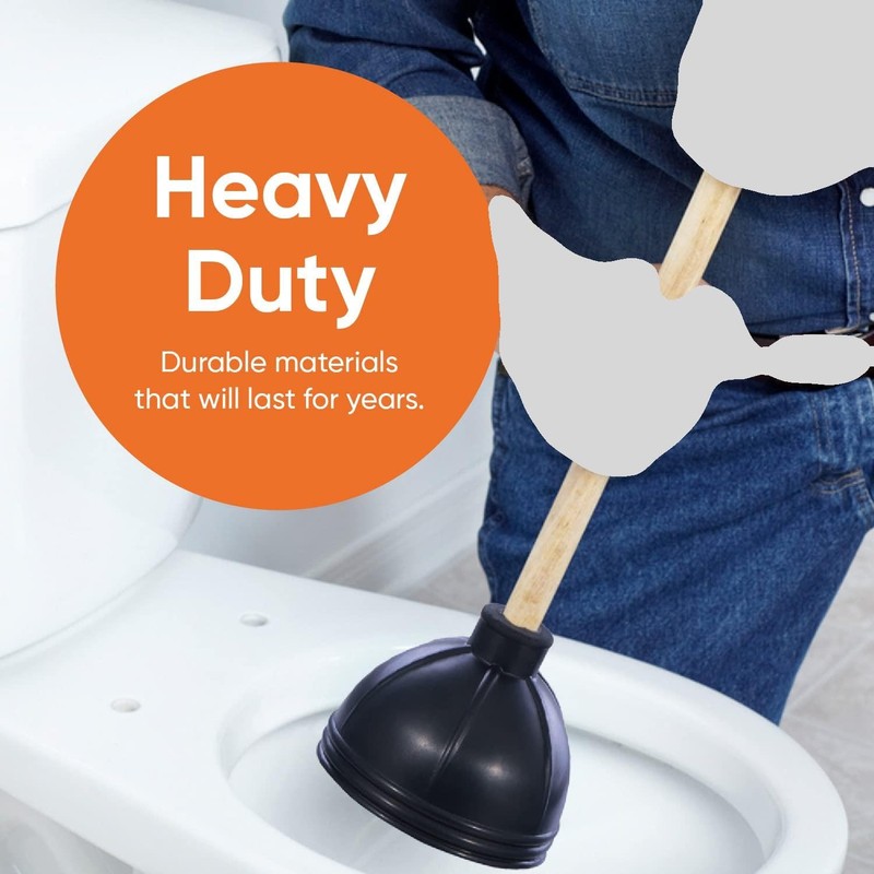 Superio Heavy Duty Plunger with 21 Inch Wooden Handle, Black