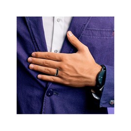 Gem And Harmony Mens Titanium Brushed Black Plated Band Ring (8mm)