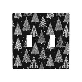 Moslion Black White Christmas Tree Wall Plate Pine Leaf Mistletoe Duplex 2-Gang Toggle Receptacle Plug Protector Standard Size Home Kitchen Light Switch Covers Bathroom Men Women, LIGHTING-01