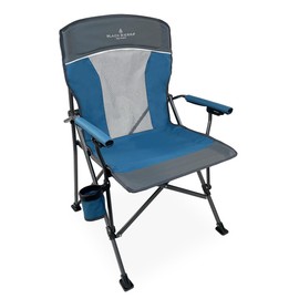 Black Sierra Camping Chair w/Padded Hard Armrest, Folding Lawn Chair w/Mesh Vented Back, Portable Beach Chair w/Cup Holder and Carry Bag, Supports 300 lbs for Sports, Backyard, Tailgating