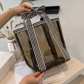 Clear Bags for Women Durable Open Travel Tote Bag Sturdy PVC Transparent Handbag Purse for Work Beach Shopping Boat Pool Sports Gym Stadium (Transparent brown)