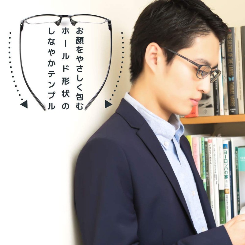 MIDI-ミディ おしゃれ 老眼鏡 ブルーライトカット 紫外線カット マットブラック 度数+1.00 高めの鼻パッドでまつ毛が当たりづらい 軽量 (M-210,C2,+1.00)