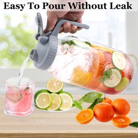 GMSWEET Mason Jar Pitcher Wide Mouth 64 OZ Glass Jars With Pour Spout Lids Airtight Leak-proof 2 Quart Water Pitcher With Handle For Iced Tea, Milk, Sun Tea, Lemonade, Iced Coffee