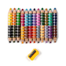 eeBoo: Striped Biggies 12 Color Pencils: Woodland Friends - 12pc Double-Sided Pencils, 24 Colors, Includes Sharpener, Art Supplies, Kids Ages 4+