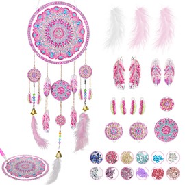 Measyth Pink Dream Catcher Kit Diamond Painting Art Kit Sun Catchers Handmade DIY Dream Catcher Wall Decor for Women Girls in Garden Home Windows Room Decorations