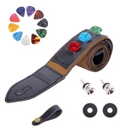 HIGHROCK Guitar Strap Adjustable Cotton and linen Straps with 3 Pick Holders for Acoustic/Electric/Guitars(Brown)