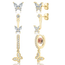 CERSLIMO 3 Pairs Butterfly Earrings Set Gold Colour, Cubic Zirconia