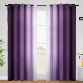 COSVIYA Curtains & Drapes Ombre Purple Curtains 84 inch Length 2 Panels, Grommet Room Darkening Light Blocking Insulated Thermal Gradient Window Curtains for Bedroom/Living Room,62x84 inches