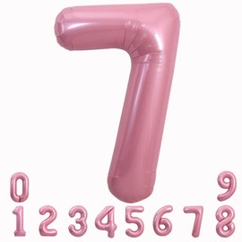 TONIFUL 40 Inch Light Pink Large Macaron Numbers Balloons 0-9, Number 7 Digit 7 Helium Balloons, Foil Mylar Big Number Pastel Balloons for Birthday Party Anniversary Supplies Decorations