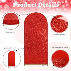 Red Sequin Arch Backdrop Covers 5FT Arch Covers Sparkly Fabric Backdrop Covers for Party Ceremony Birthday Home Decorations