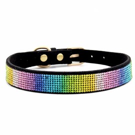 haoyueer Diamante Dog Collar Soft Faux Leather Black 2 XS