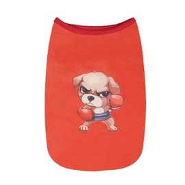 Dog Shirt for Summer, Printed Dog, Cat, and Puppy Clothes, Sleeveless Pet T-Shirt, Light and Breathable, Boxing Print, Pet Apparel, Red (Small)