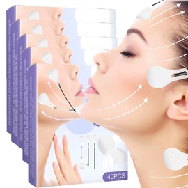 Cintas invisibles para estiramiento facial, 40/120/200 cintas de repuesto para kit de estiramiento instantáneo de cara, cuello y ojos, pegatina de doble mentón (5 Box)