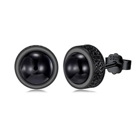 Men's Norse Viking Rune Earrings S925 Sterling Silver Norse Viking Rune Ear Stud Earrings Viking Stylish Hip Hop Street-Wear/Punk Look for Men Women-Black Onyx, 9.5 x 9.5 mm, Sterling Silver, No