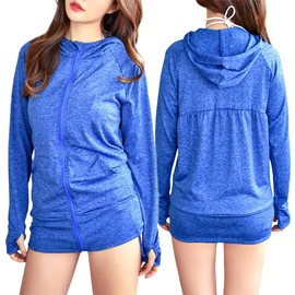 ZAIDEA Women's Long Sleeve UV Protection Hoodie, Long Sleeve, Sunscreen, Sun Protection, Cool, Body Cover, Finger Hole, Top, Summer, Summer Clothes, Spring and Summer Clothes, sapphire blue, M