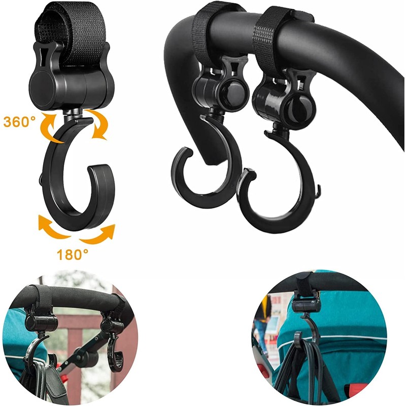 Stroller Hook, Multi-Hook, Stroller, Luggage Hook, 360° Rotation, Velcro Included,